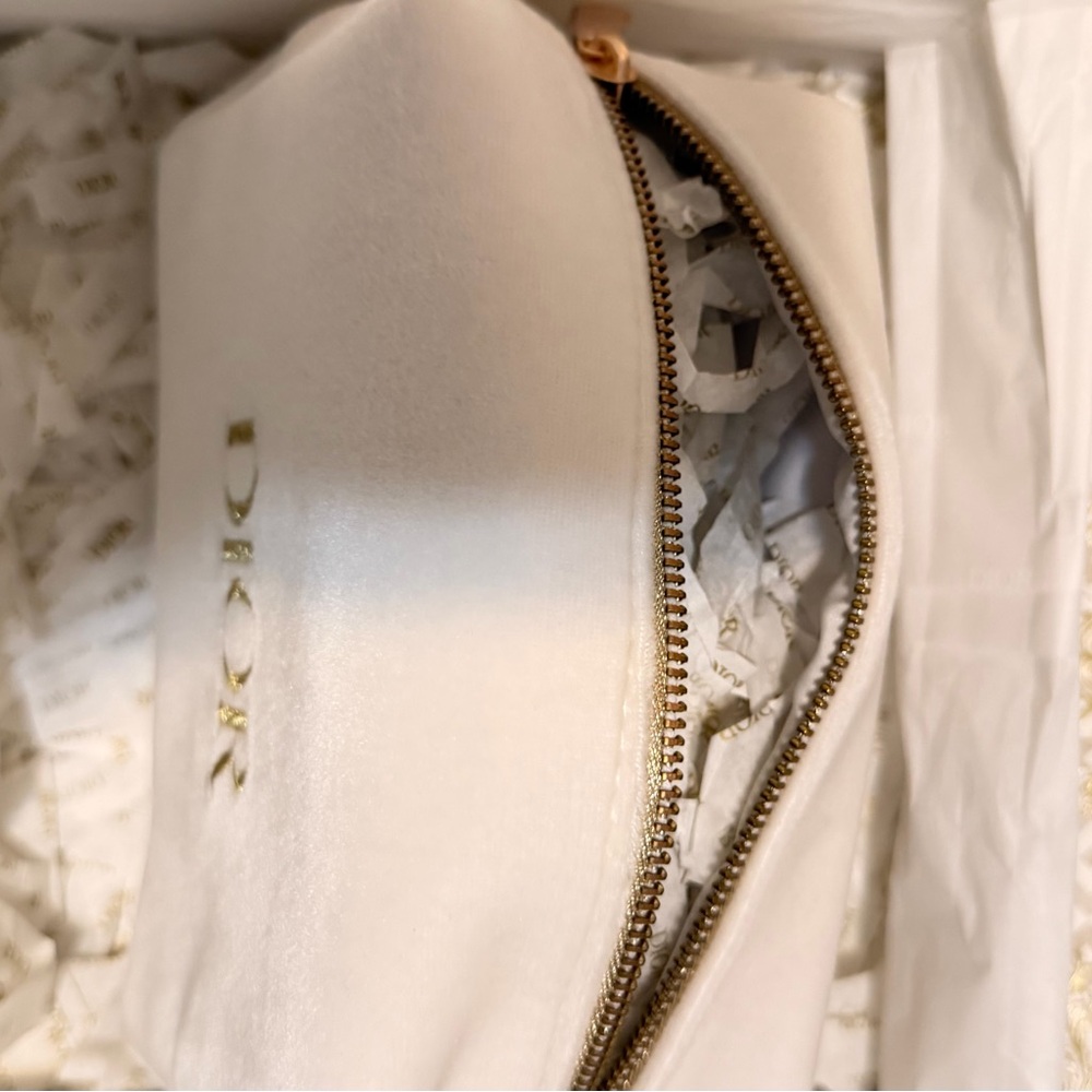Dior Cream Cosmetic Pouch with Gold Zipper